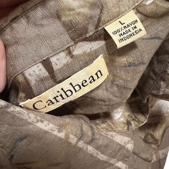 Stylish Men’s Large Caribbean Rayon Shirt – Brown Leaf Pattern, Short Sleeve - Picture 8 of 9